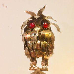 MCM Brutalist Brass sculpture Musical Owl Vtg